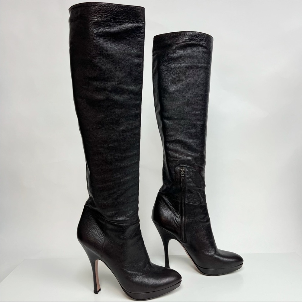 Prada Dark Brown Heeled Knee High Tall Boots Leather Size EU 41 - Picture 14 of 14